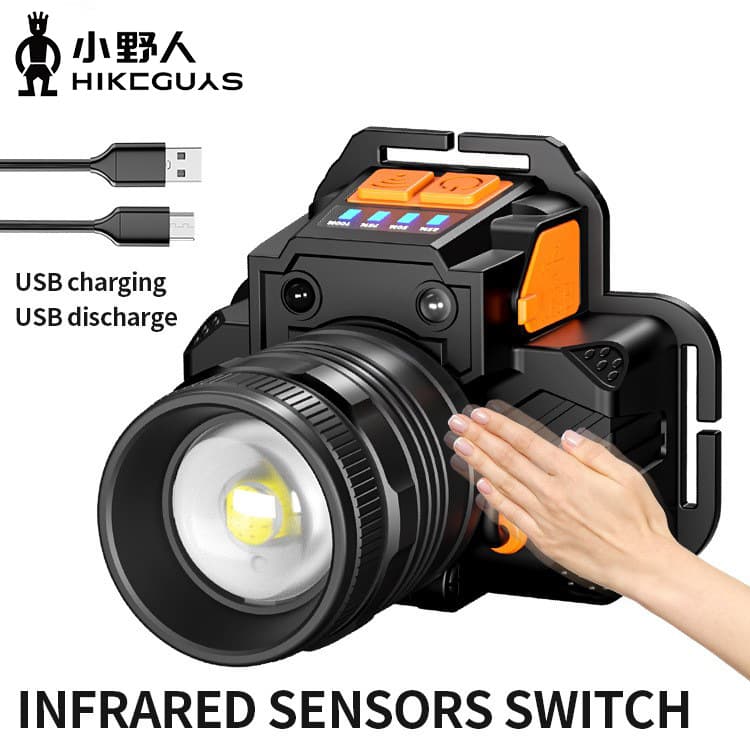 Ultra-Bright Cross-Border High-Intensity Night Fishing Light with Motion Sensor, USB Rechargeable Emergency Smart Head-Mounted Outdoor Lighting