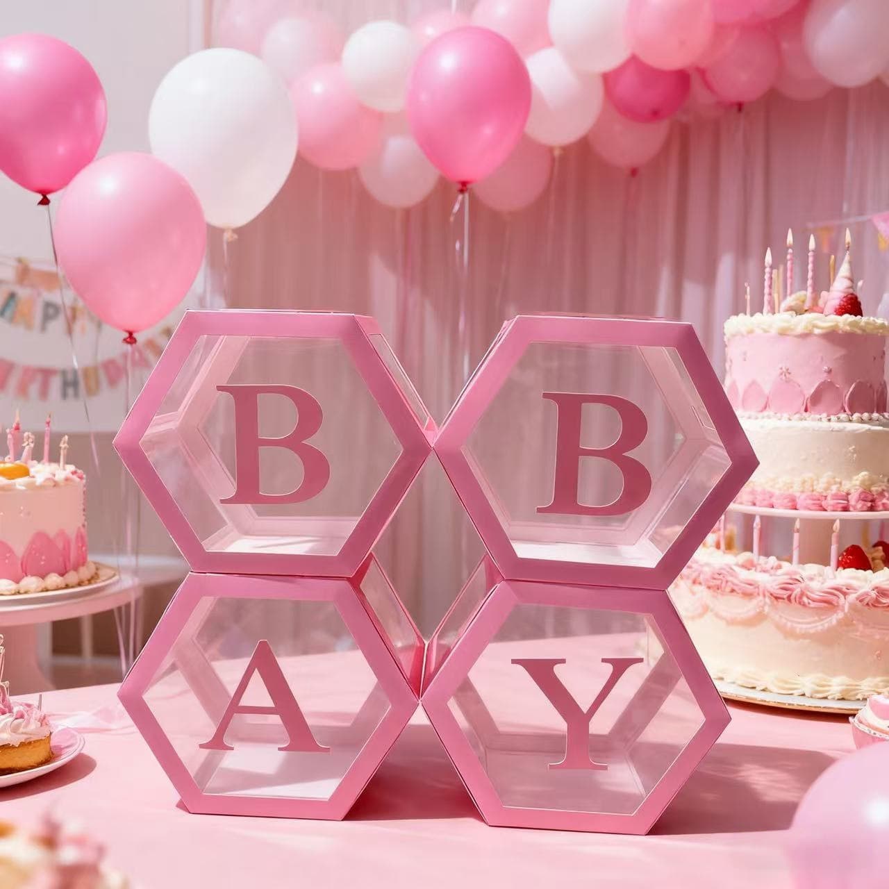 Theme Balloon Box Transparent Hexagonal Box BABY Letters Proposal Confession Baby Birthday Party Decoration Setup
