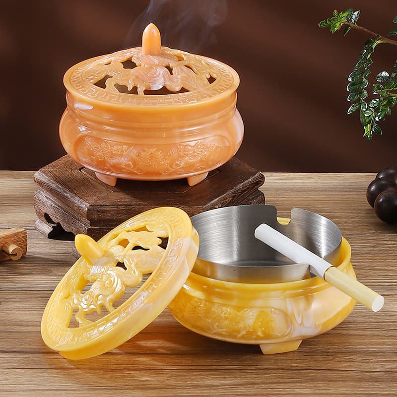 Cultural and creative incense burner ashtray dual-purpose creative ceramic ashtray with cover household tea table ornaments censer one piece drop shipping