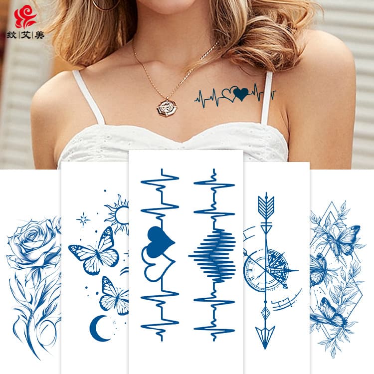 Herbal Juice ECG Tattoo Sticker Simple Line Small Picture Waterproof Long-lasting Simulation Tattoo Temporary Tattoo Sticker