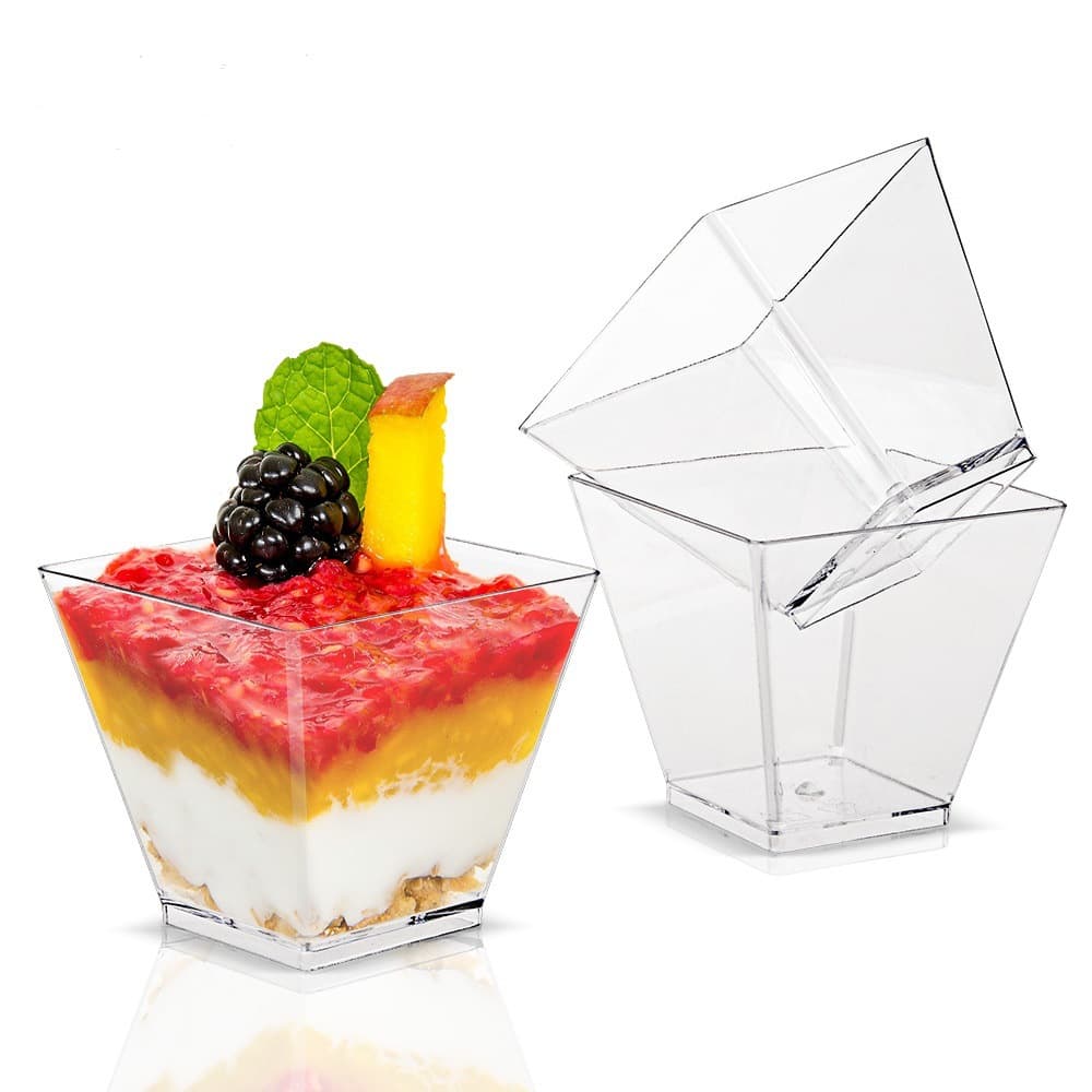 2oz 60ml disposable mousse cup, transparent plastic square pudding dessert cup, mini square plastic cup, in stock.