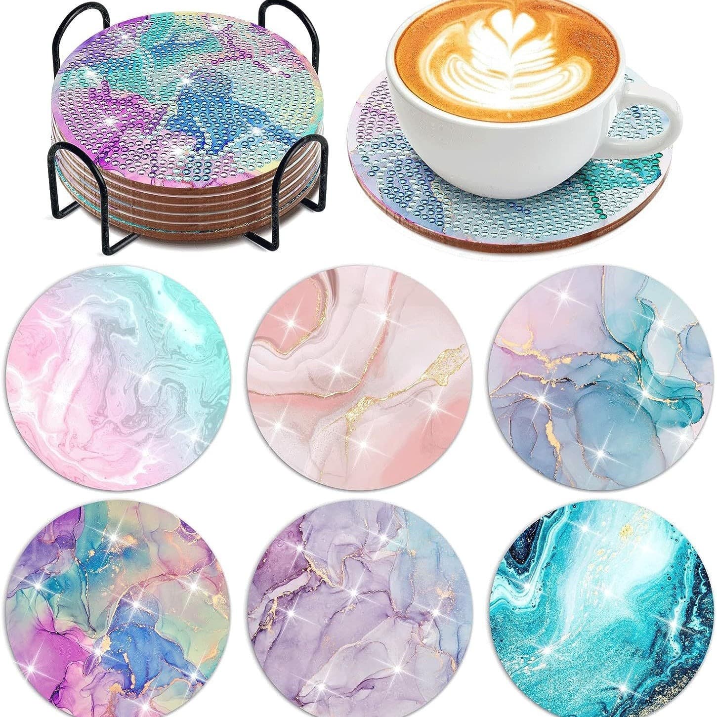 5D 2023 New Diamond Painting DIY Rhinestone Coaster Set of 8 for Living Room Decoration, Bulk Orders Welcome