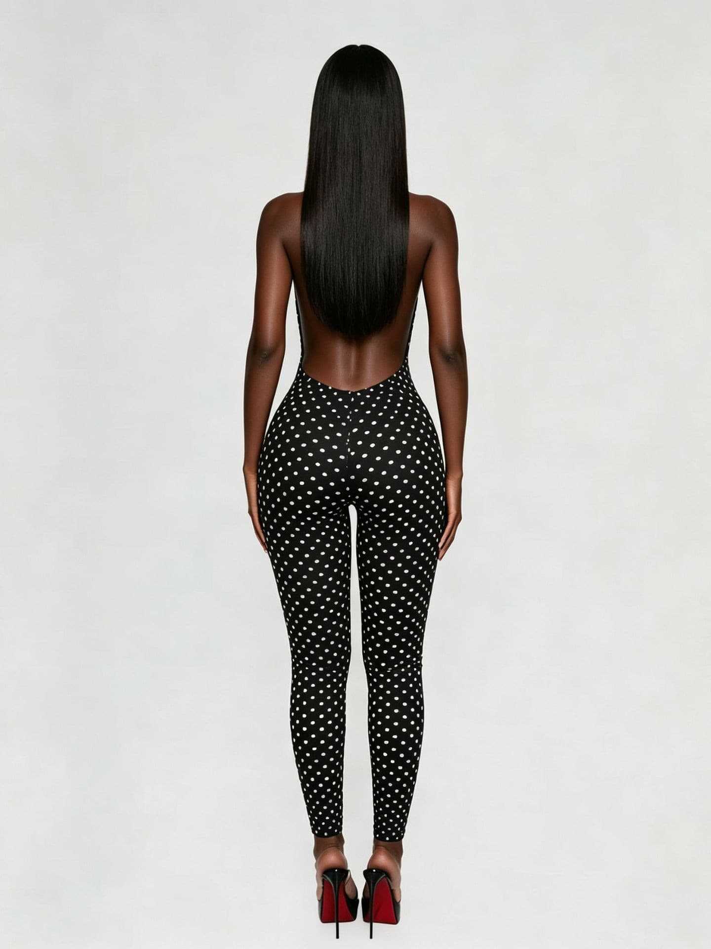 D8511 Amazon EU/US Best-Selling Women's Fashion Sexy Polka Dot Print Halter Neck Backless Jumpsuit