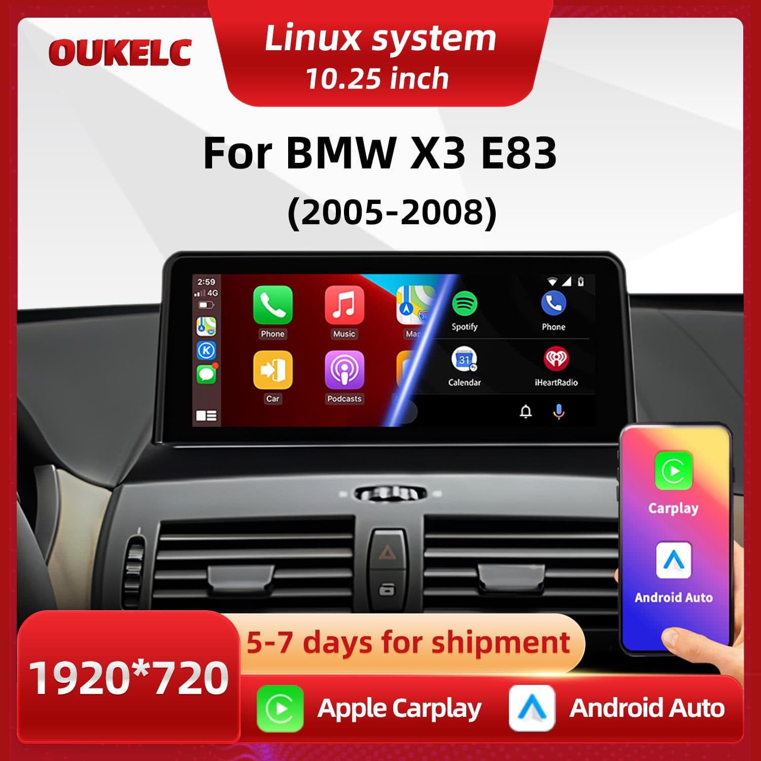 10.25-inch Car Central Control Large Screen Navigation with Carplay and Reverse Camera for BMW X3 E83