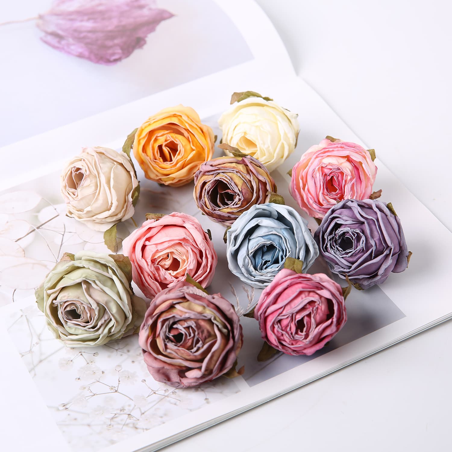 Fake Flowers, Artificial Flowers, Scene Arrangement, Retro Style, Burnt Edge Rose Heads, DIY Materials, Wedding Flowers, Home Decoration