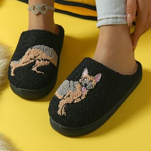 Cross-Border New Cartoon Home Slippers Plus Fleece Thickened Slippers Couple Non-Slip Cotton Slippers Wolf Dog Pattern Slippers