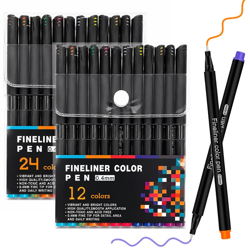 Cross-border Amazon 12-color 24-color Watercolor Pens Colored Outline Pens Student Tracing Pens Journal Pens Ultra-fine Needle-point Pens