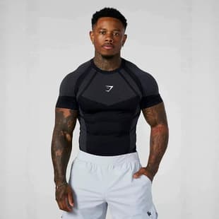 GYMSHARK New Workout Coach High Elastic Training Short Sleeve Tight Fit T-Shirt for Men