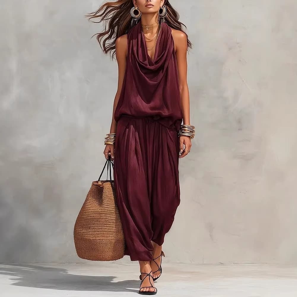 2026 New Cross-Border Europe and USA Women's Suit Elegant Commute Pleated Collar Vest and Casual Pants Set