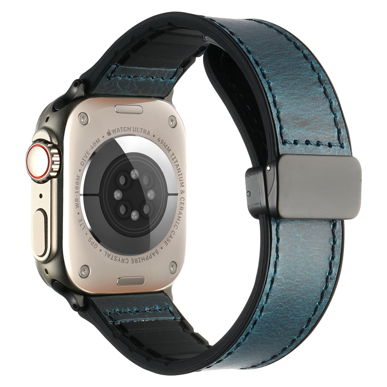 Silicone Leather Magnetic Buckle Apple Watch Band Compatible with Apple Watch 9 Ultra 46mm Fashionable Strap for Men and Women