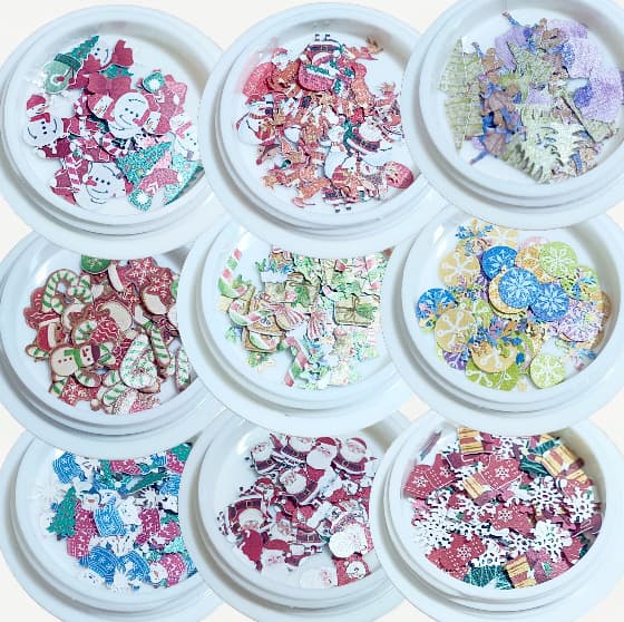 Cross-border Nail Art 3D Colorful Wreath Series Christmas Wood Pulp Slices Nail Stickers DIY Accessory Materials