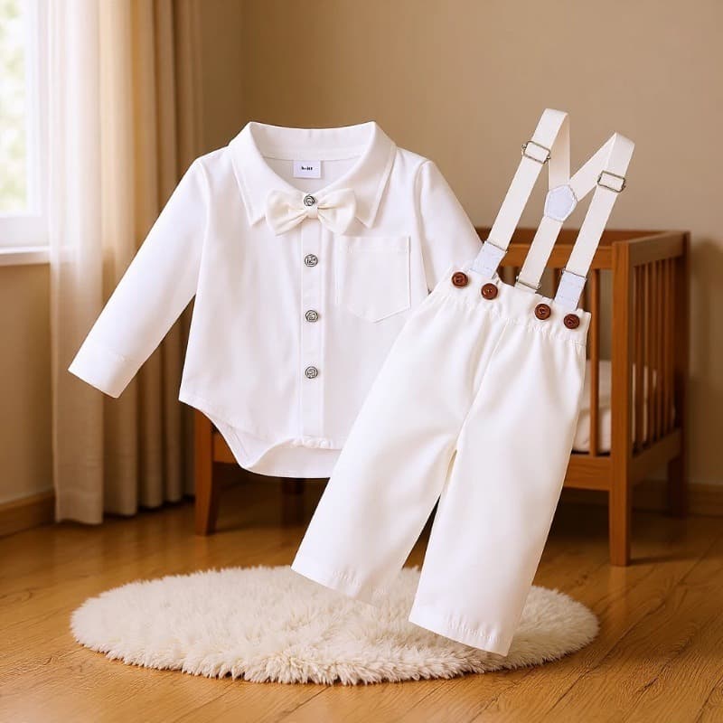 Baby Baptism & Gentleman Outfit Baby White Dress Two-Piece Set Cross-Border Stock