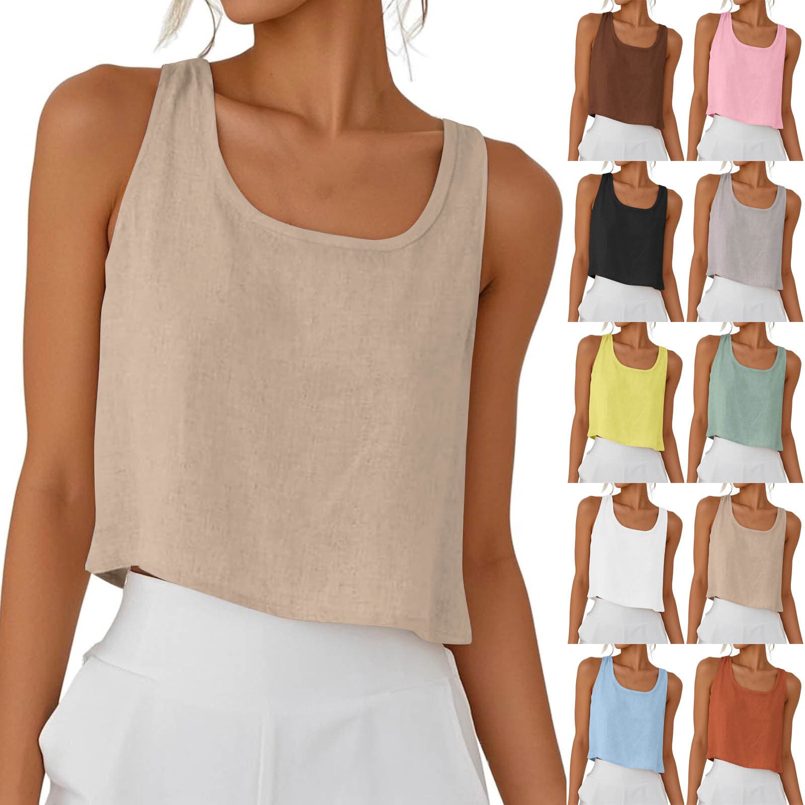 2025 Amazon European and American Cross-Border Cotton Linen Casual Camisole Sleeveless Round Neck Button Women's Shirt Top