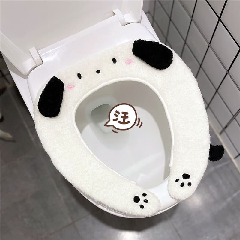 Winter Thick Cute Pochacco Toilet Seat Cover Home Fleece-Lined Warm Toilet Cushion Commode Seat Pad Ring