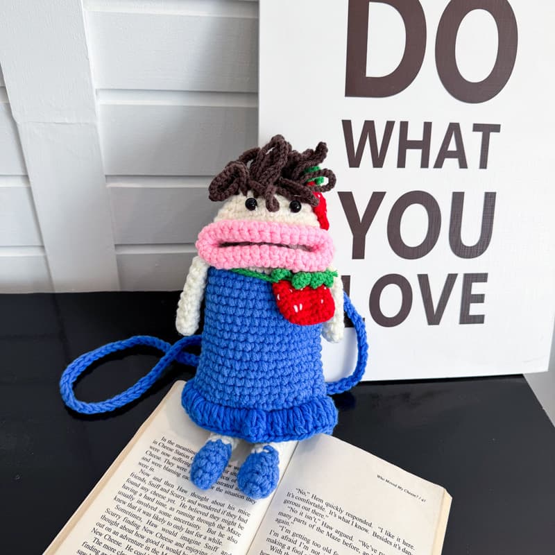 New Cross-Border Hand-Knitted Bag Cute Crochet Bag Yarn Phone Bag Finished Hooked Bag Cartoon Plush Crossbody
