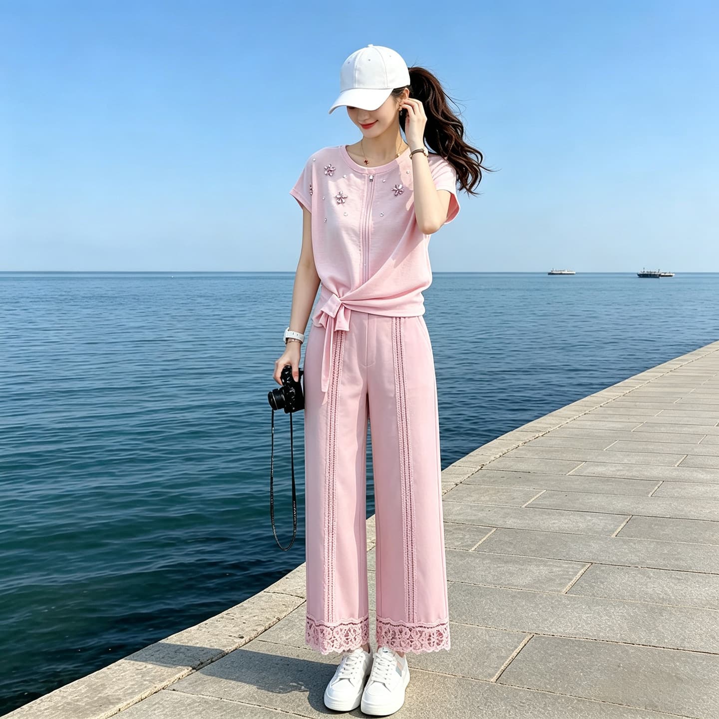 2026 Trendy Loose Fitting Slimming Shorts Two-Piece Set Fashion Sportswear for Women New Summer 3711