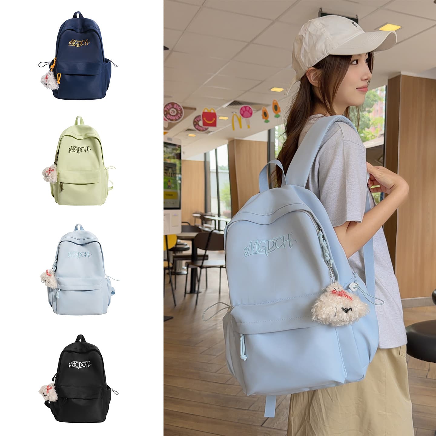 Women's Backpack Korean Style Ins Minimalist Versatile Nylon Double Shoulder Bag Large Capacity Lightweight Backpack for Middle High School and College Students