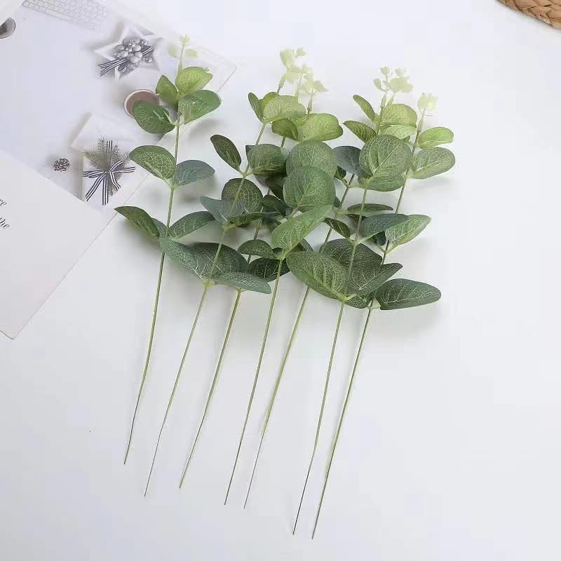 Artificial Money Leaf Eucalyptus Leaf Fake Flower Green Plant Wedding Bouquet Decoration Leaf Bulk Plastic Silk Flower Material
