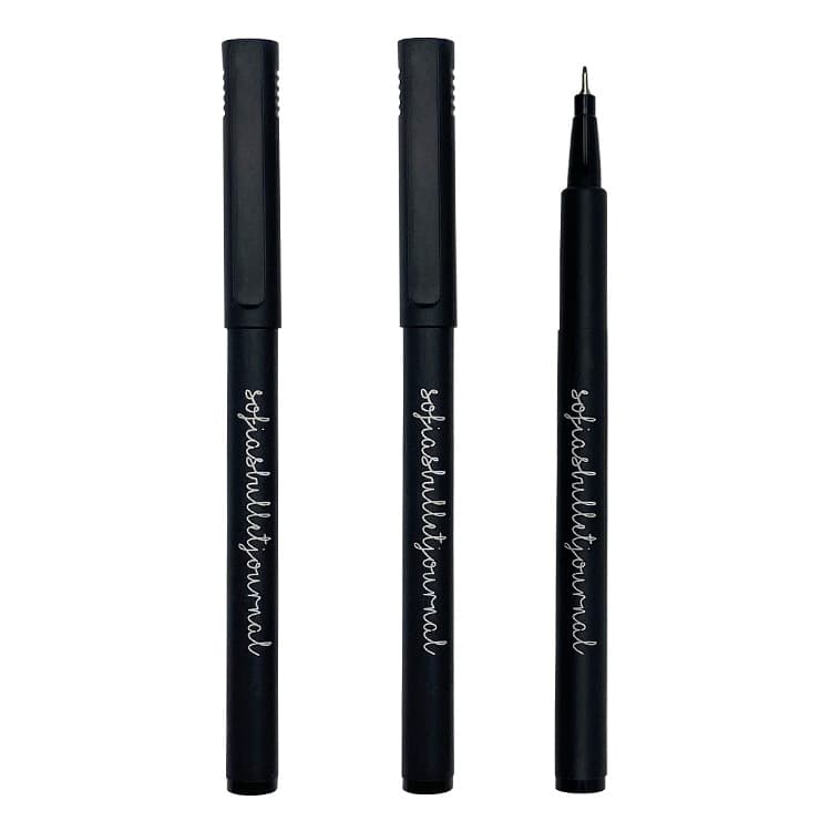 Black round-barrel metal fiber-tip gel pen with portable clip, fine-line pen for drawing, outlining, and signing