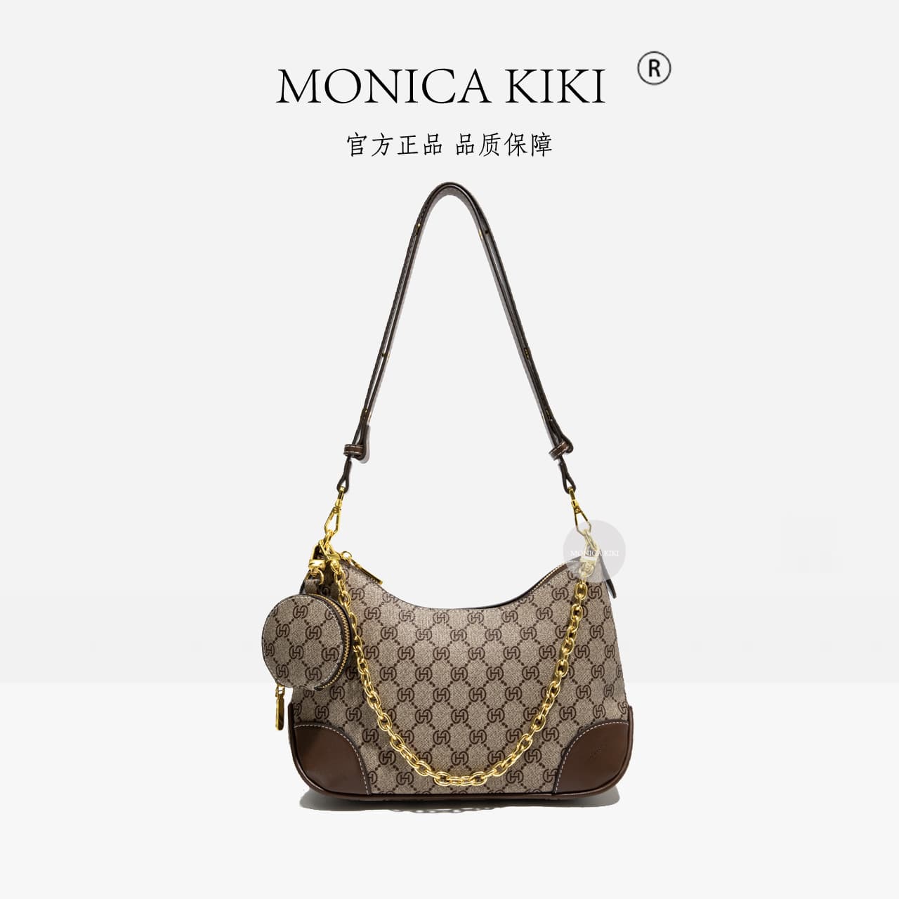 Monica Qiqi 2025 New Style Monogram Croissant Shoulder Crossbody Bag for Women European Style City Chain Bag