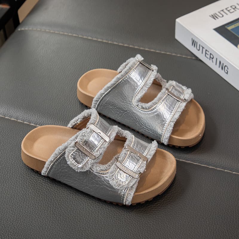 Korean Style Children's Thick Sole Birkenstock Sandals 2026 Summer New Kids Square Buckle Lazy One Strap Beach Sandals