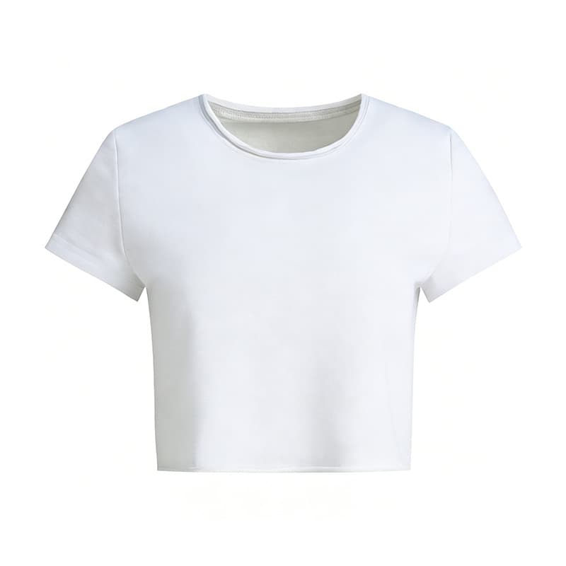 2026 Spring/Summer New Rolled Hem Cropped T-Shirt for Women, Midriff-Baring Base Layer, Round Neck, Regular Shoulder, Summer Short Sleeve Slimming Top for Women