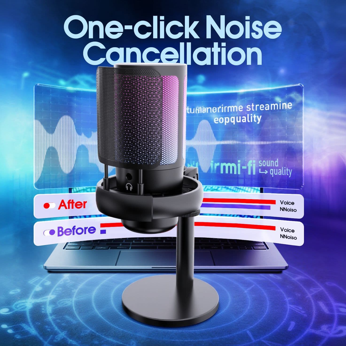 Game Microphone Set with Stand, Vocal Condenser Microphone for PC with RGB Light