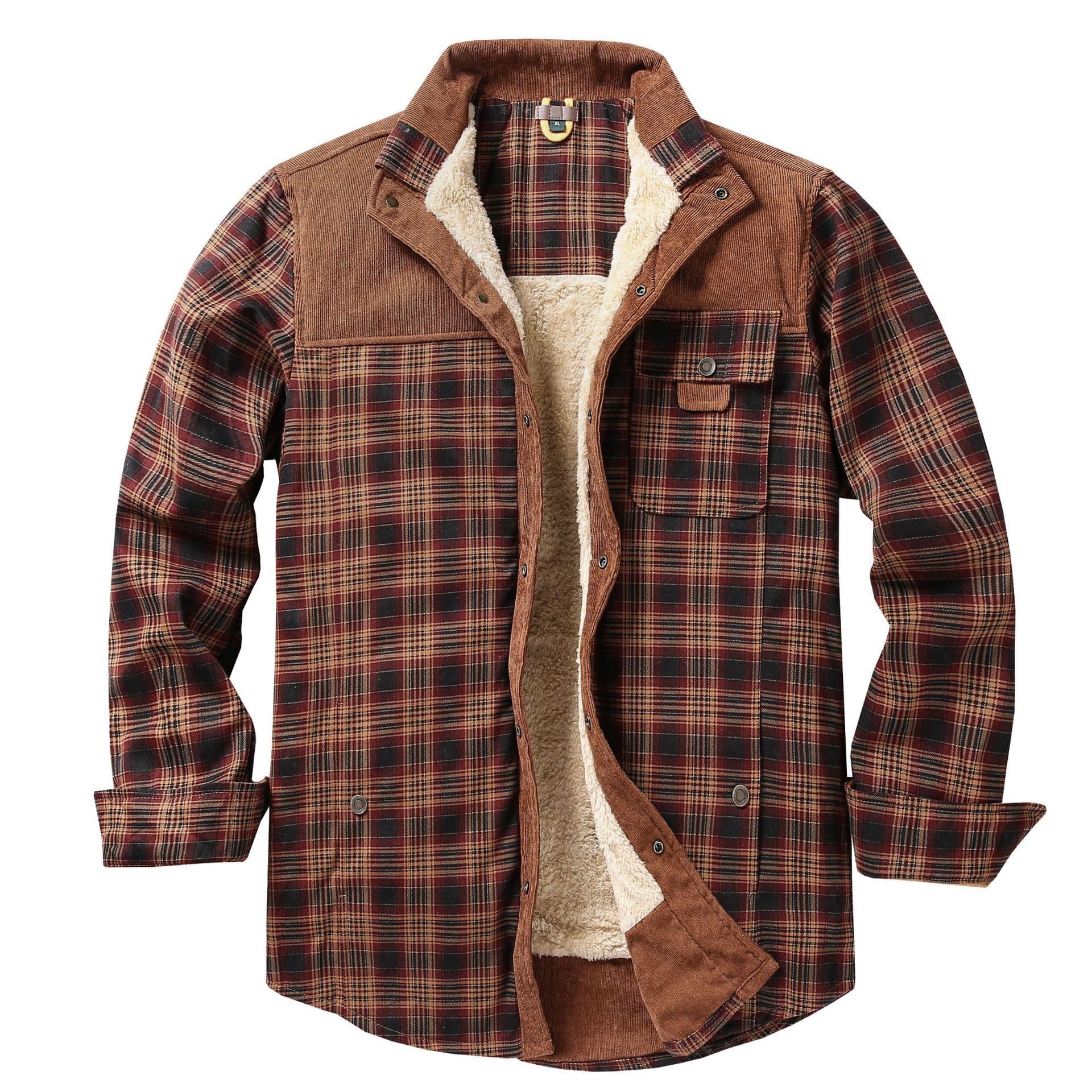 European Plaid Shirt Jacket for Men, Amazon Coat, Cross-Border Velvet Plus Size Winter Warm Cotton Jacket