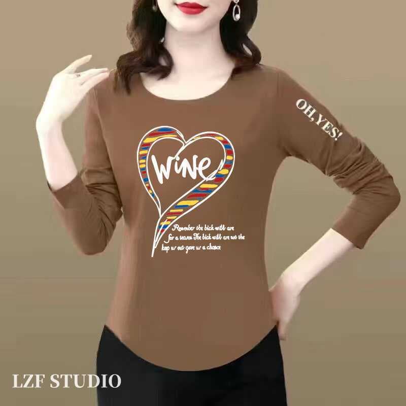 Clearance clearance foreign trade middle-aged and elderly mother's clothing long-sleeved bottoming shirt women's slim and versatile round-neck printed top