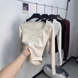 Factory Direct French Square Collar Thickened Simple Tie-Dye Base Top Autumn Winter New Inner Wear De Velvet Long-Sleeve T-Shirt
