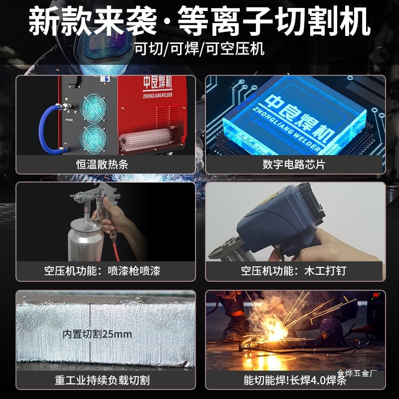 ♔ Zhongliang Plasma Cutter & Welder Dual-Use 220V Industrial Grade 380V Built-in Air Pump All-in-One LGK1 Gold