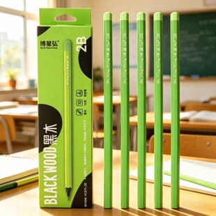 Green Barrel Black Wood Pencil for Elementary Students, Children's Eye-Protection HB Pencil, Easy-Grip Triangular Pencil for Grades 1-3