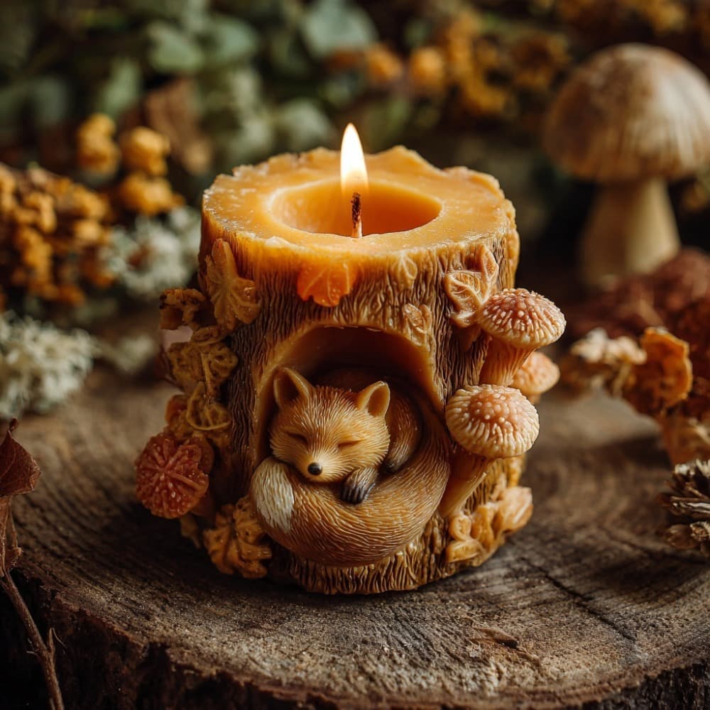 Forest stump fox scented candle silicone mold 3D cartoon animal DIY plaster glue home atmosphere
