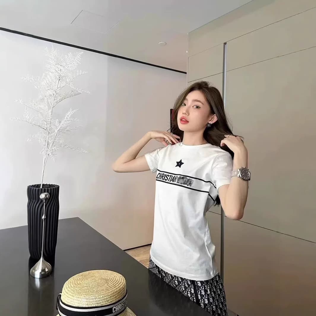 Nanyou High-Quality D Brand Women's Five-Point Star Letter Embroidered Short-Sleeve T-Shirt, New Summer Loose Top