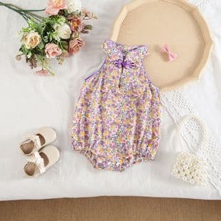 Spring and Summer Chinese Style Pankou Design Flutter Sleeve Romper Baby Girl Jumpsuit Bodysuit 100 Days Photo Cotton Bodysuit