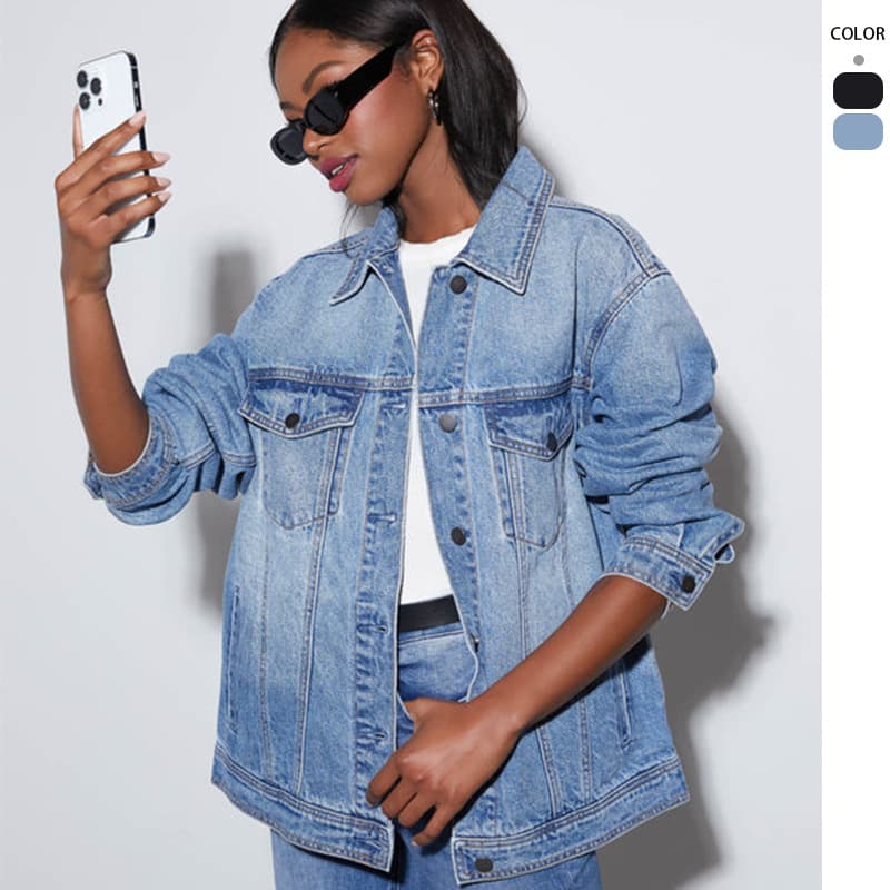 2025 New European and American Women's Fashion Cross-Border Washed Denim Jacket Casual Loose Long-Sleeve Coat