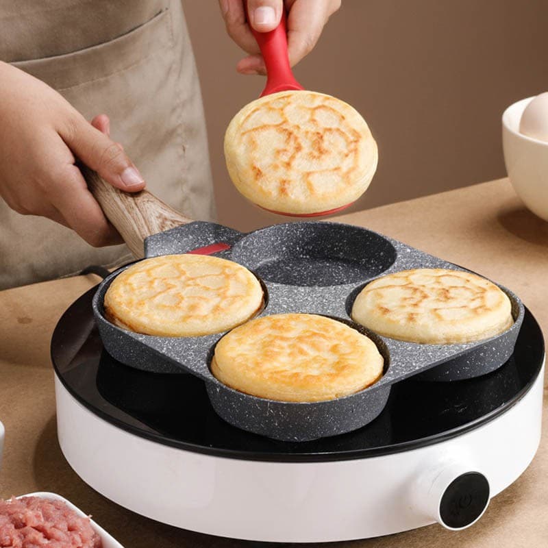 [Source Factory] Hot-selling Export Maifan Stone Four-Hole Egg Frying Trio Flat Bottom Non-Stick Breakfast Pan