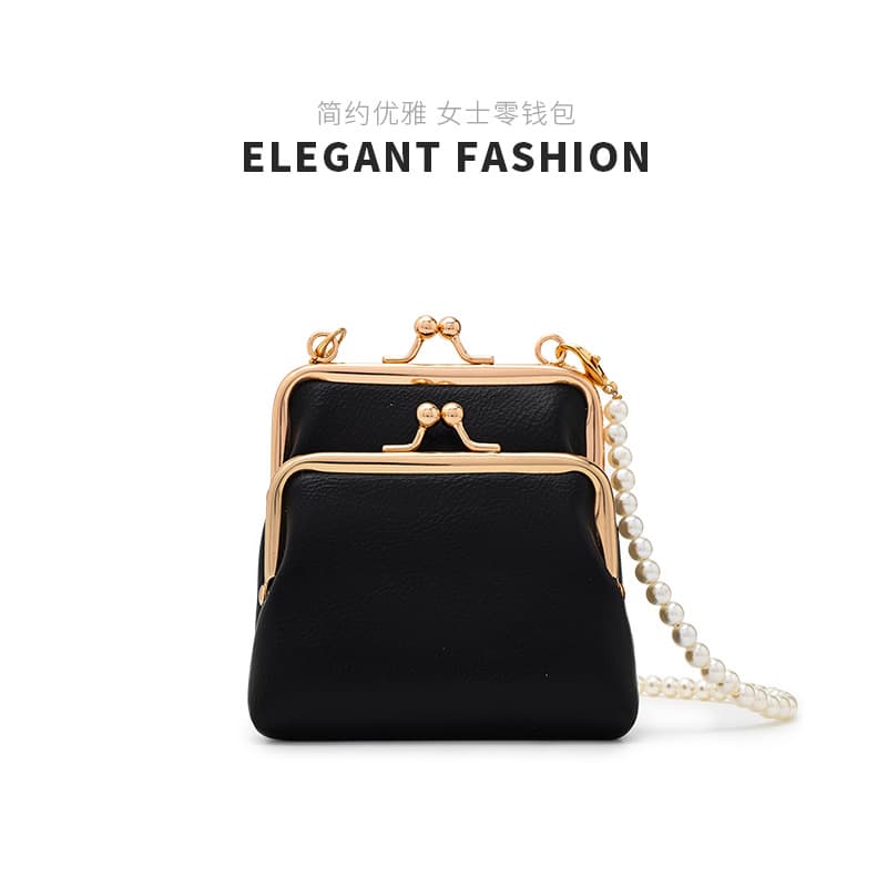 Fashion large-capacity coin purse women's wallet clip mouth chain messenger bag retro wallet factory batch 2024 new style
