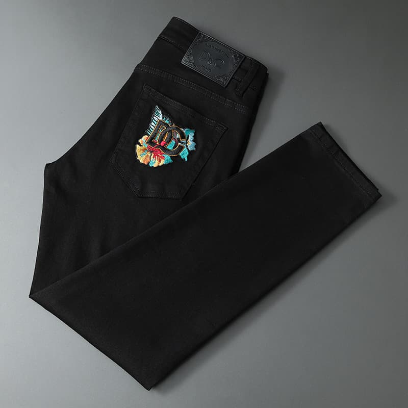 New Luxury Black White Straight-Leg Jeans For Men Elastic European Style Casual Trousers Small Size Available