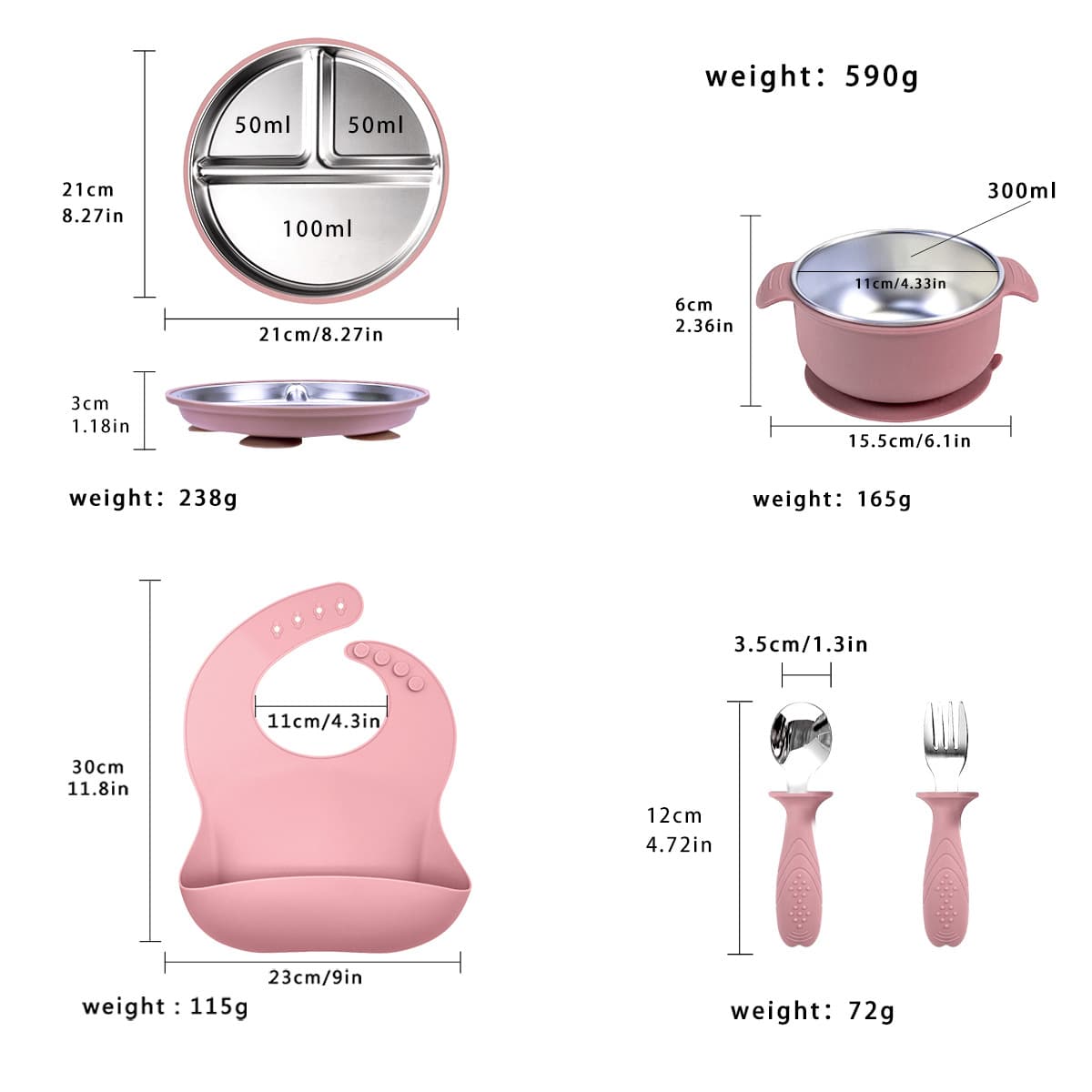 New Baby Plate Suction Type Children's Tableware Set Divided Plate Anti-Drop 304 Stainless Steel Silicone Bowl