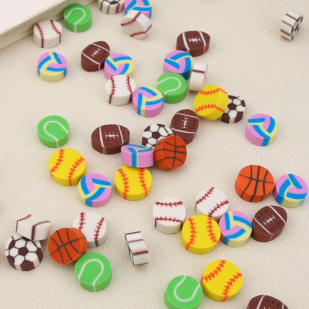 Creative Cartoon Sports Ball Erasers, Mini Size with Filling Slices, Clean Erasing for Children