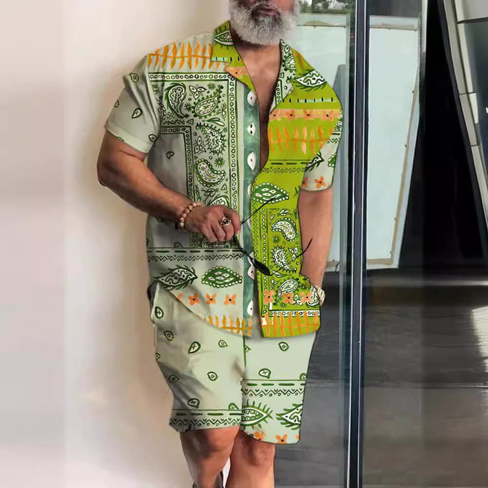 New Summer Men's Fashion Trendy Set Short Sleeve Shirt Beach Shorts 3D Print Casual Two-Piece Set