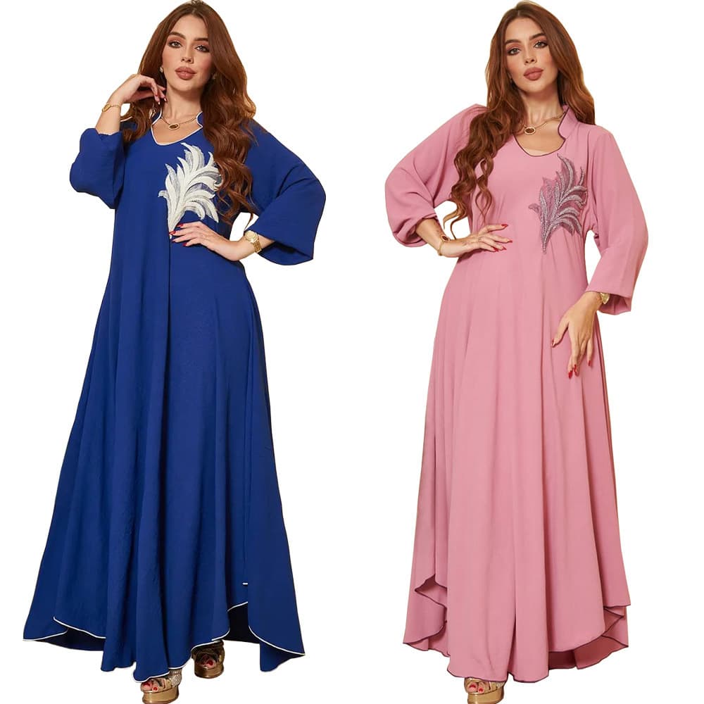 Ab173 2025 Spring New Fashion Women's Summer Dress with Chest Embellishments and Curved Neckline in Stock