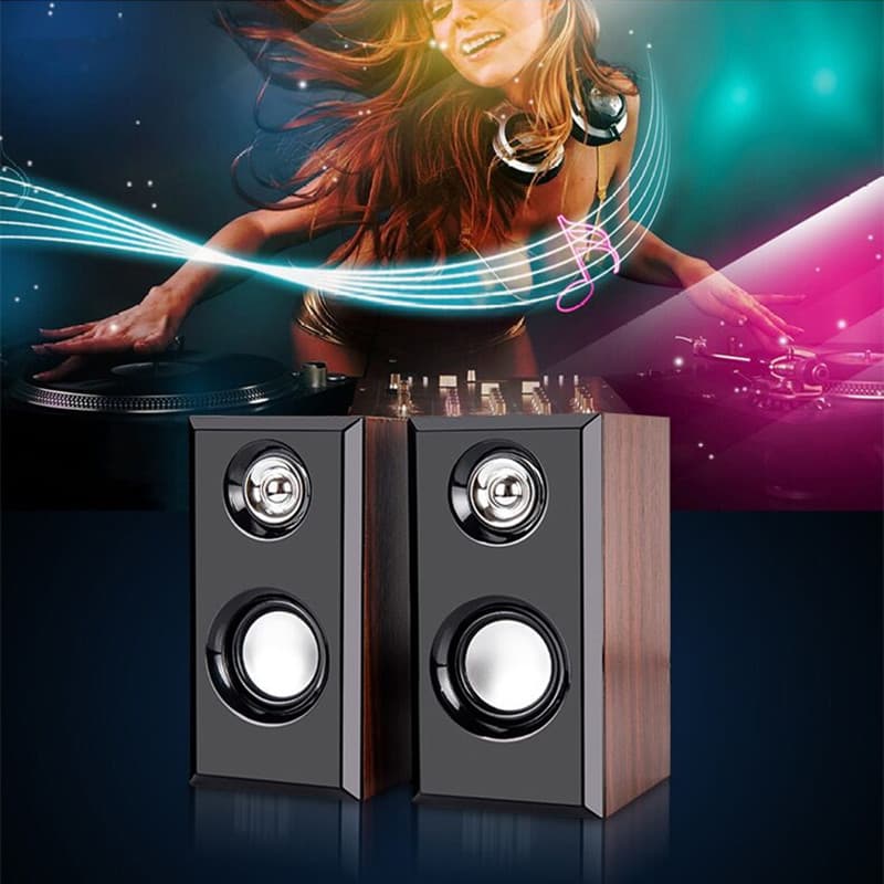 USB Notebook Multimedia Computer Desktop Mini Speaker, Wooden 2.0 Mini Subwoofer with English Packaging