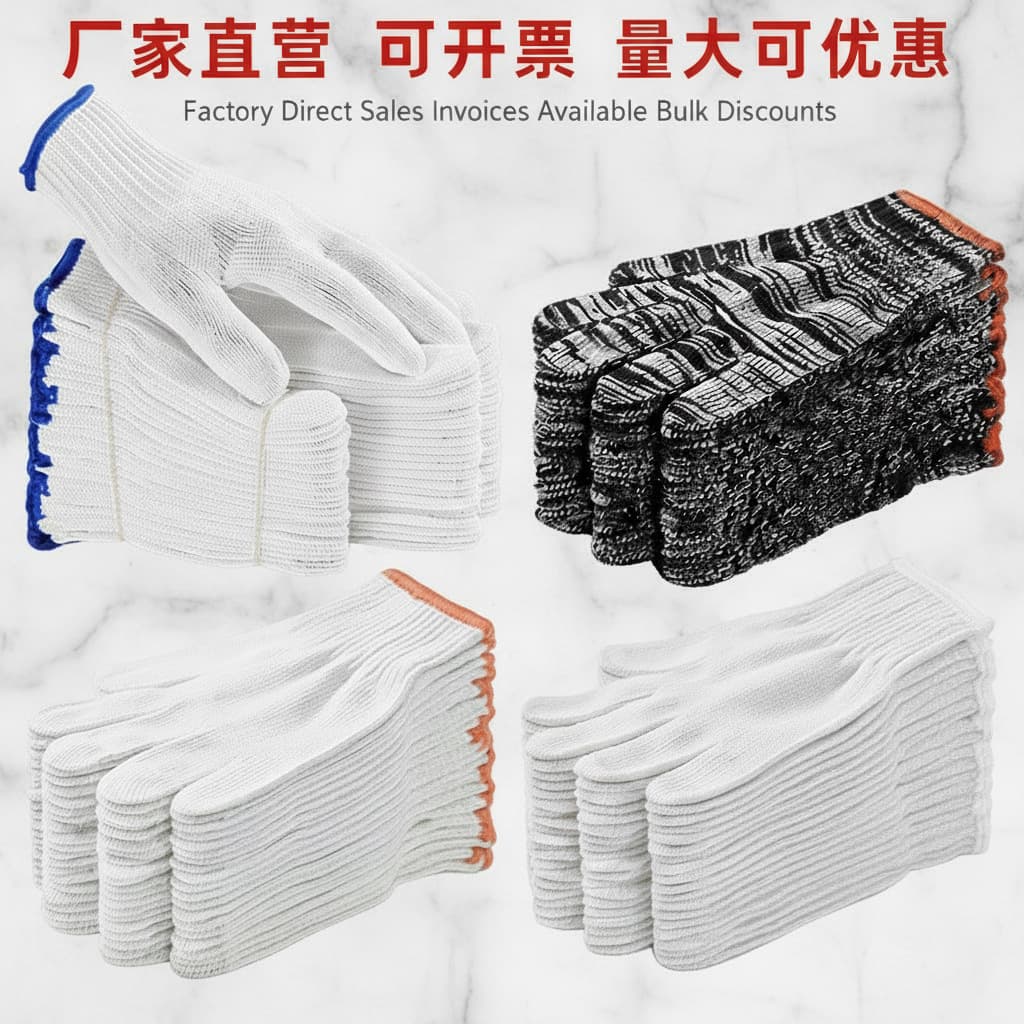 Cotton Thread Work Gloves, Thickened Nylon Yarn Fabric, Anti-Slip, Wear-Resistant, Durable for Work, Unisex White Gloves, Free Shipping
