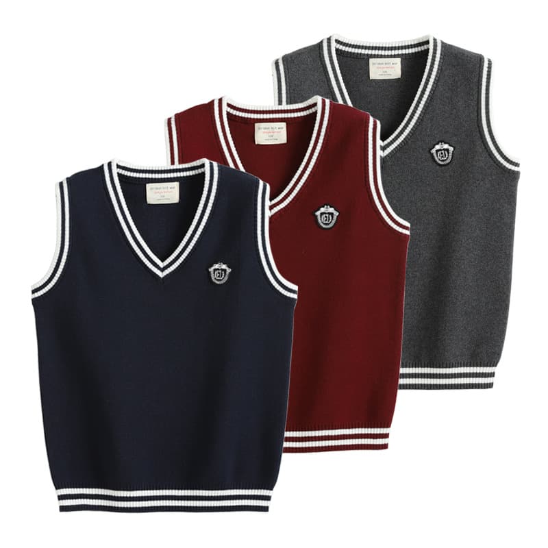 V-Neck Color-Block Wool Waistcoat Boy's Knit Vest Sweater Medium to Large Children School Uniform Kindergarten Outfit Wholesale