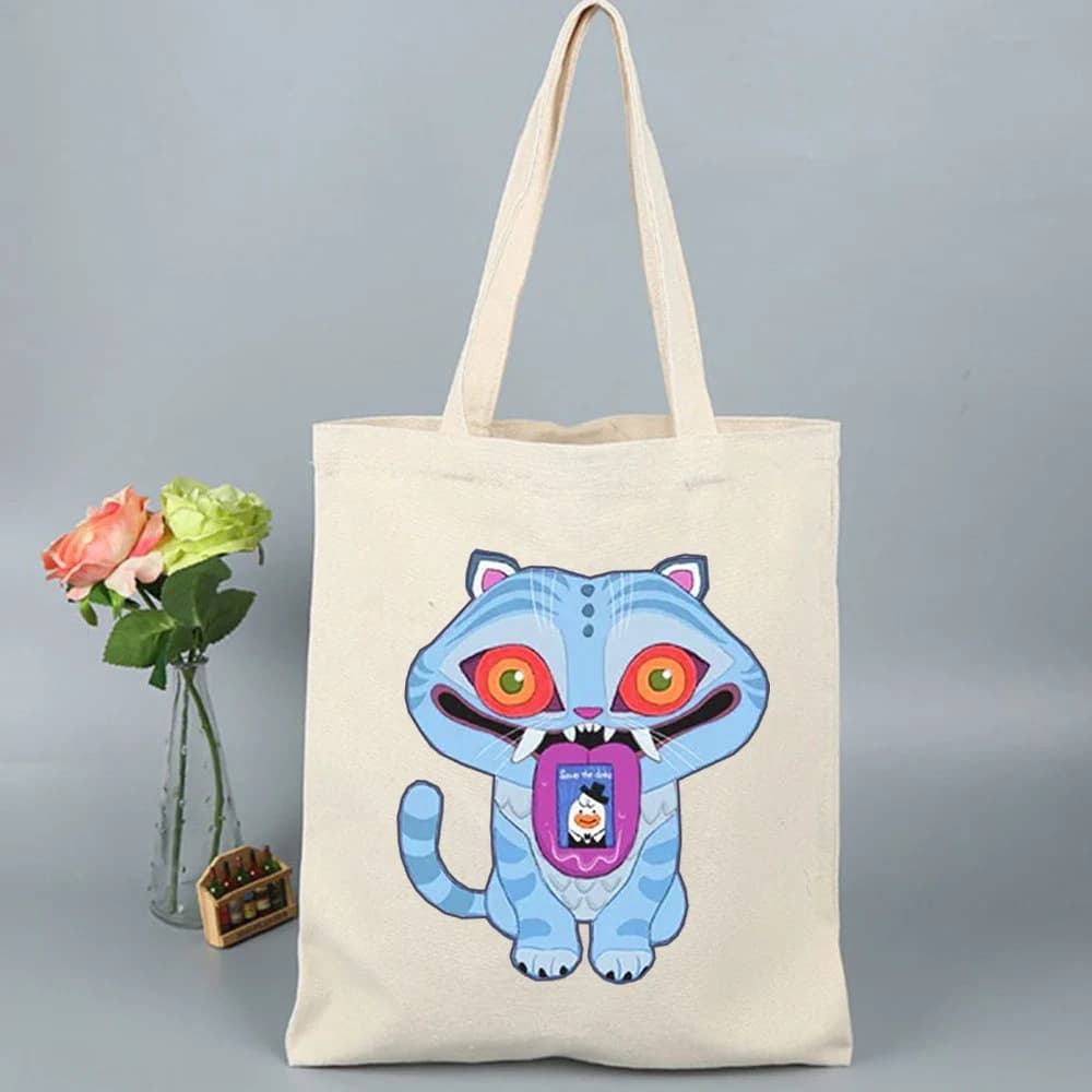 K-Pop Demon Hunters Tiger Print Canvas Bag Shoulder Bag Foldable Tote Shopping Bag