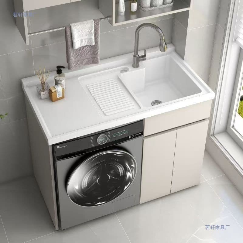 Honeycomb Aluminum Integrated Laundry Cabinet with Quartz Countertop, Sink, and Washboard Combination, Laundry Companion