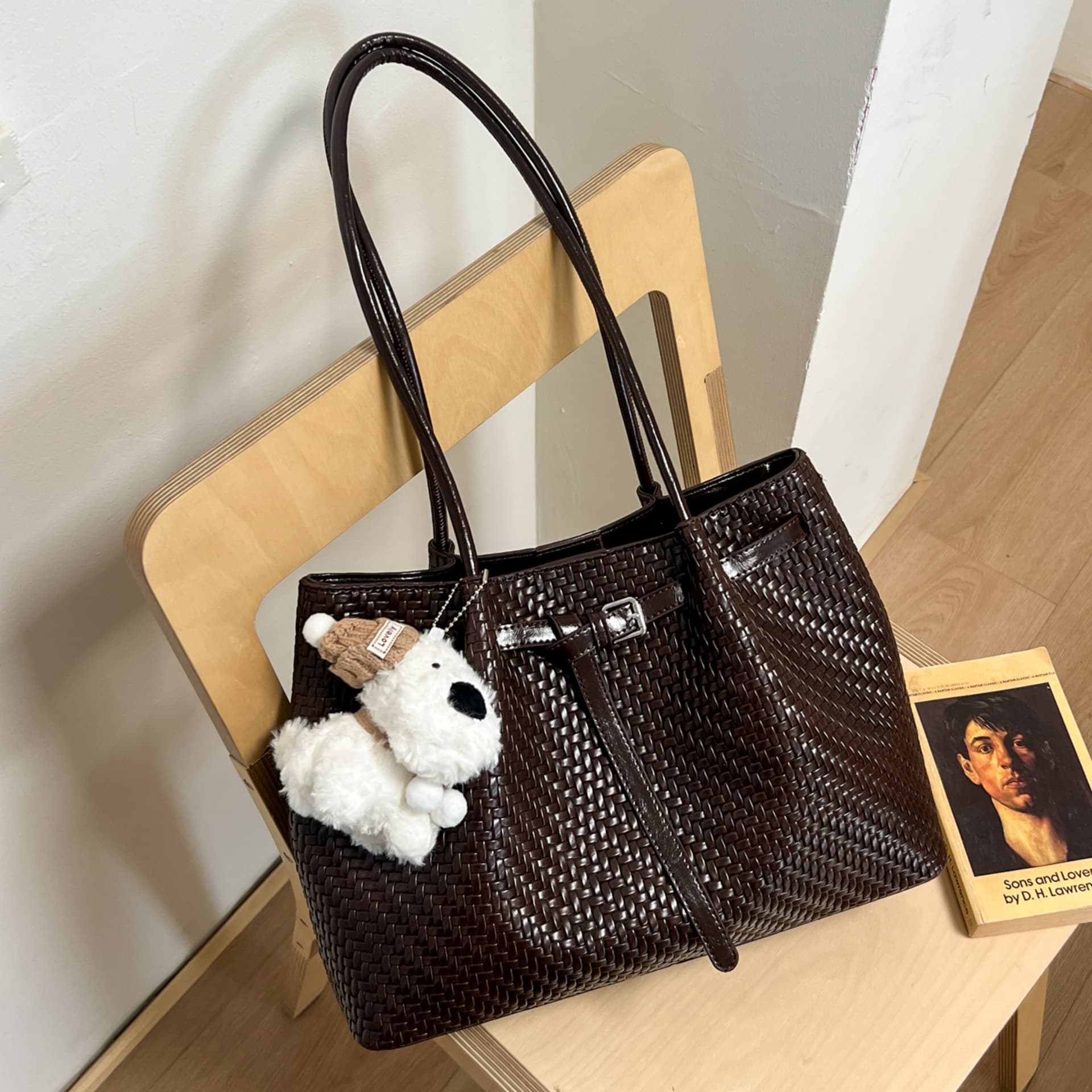 Cross-Border Retro Trendy Large Bag for Women, New Fashion Woven Texture Tote Bag, Large Capacity Versatile Single Shoulder Underarm Bag
