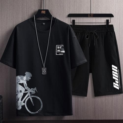 Summer Men's Fashion New Ice Silk Set Ins Casual Summer Versatile Youth Loose T-Shirt